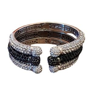 Rounded cuff design Silver tone and Black Silver tone color set of 3 bracelets